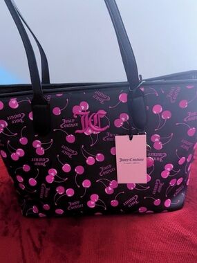 Juicy Couture Black Tote with Pink Cherry Print
